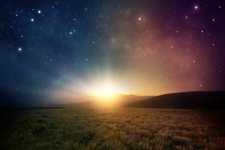 beautiful sunrise with stars and galaxy in night sky